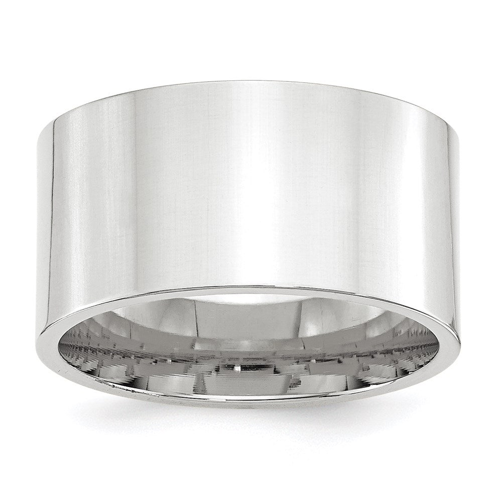 10k White Gold 12mm Standard Weight Flat Comfort Fit Wedding Band Size 8.5 - View 1