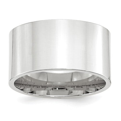 14k White Gold 12mm Standard Weight Flat Comfort Fit Wedding Band Size 7.5