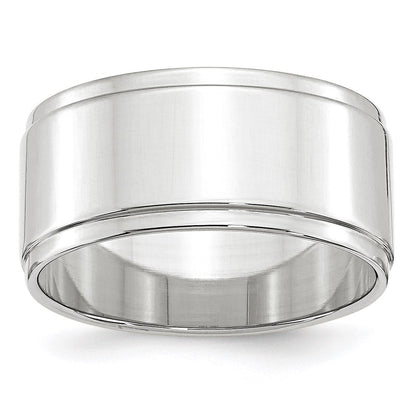 14k White Gold 10mm Flat with Step Edge Wedding Band Size 13.5 - View 1