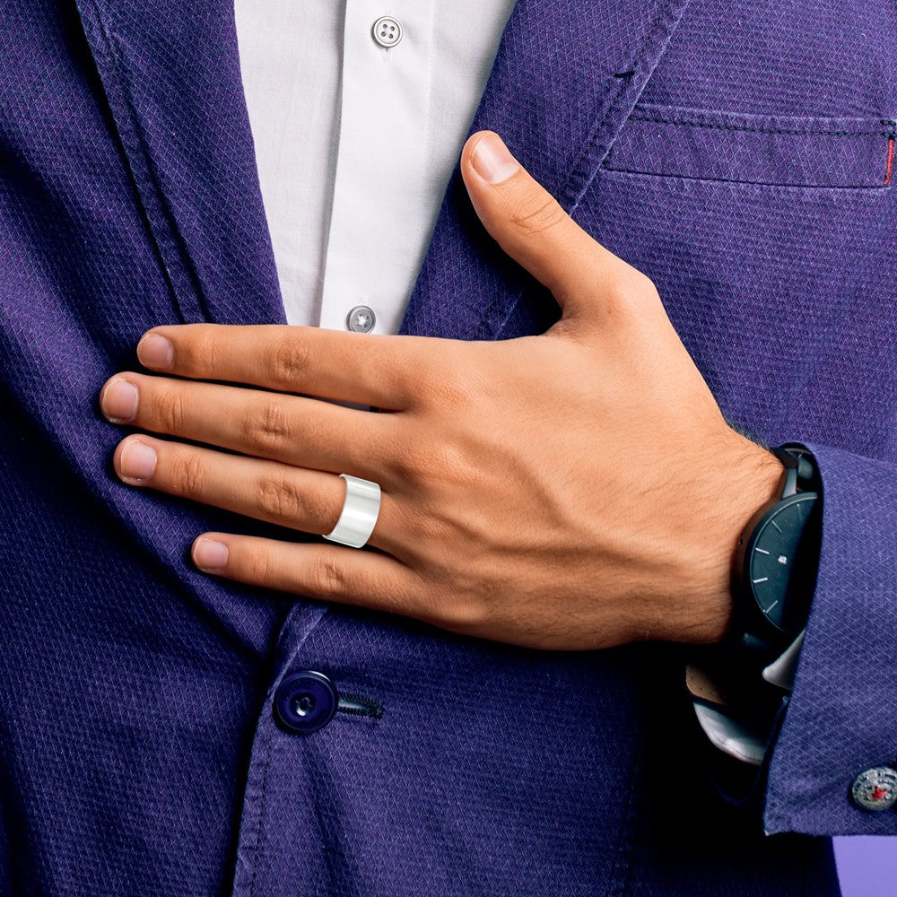 10k White Gold Flat Wedding Band, 12mm, Size 14 - Image 3