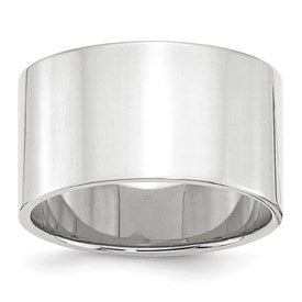 14k White Gold 12mm Lightweight Flat Wedding Band Size 5.5
