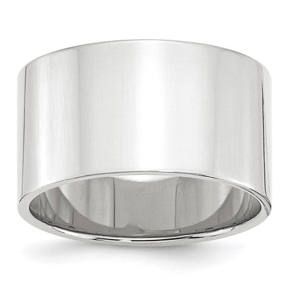 14k White Gold 12mm Lightweight Flat Wedding Band Size 8