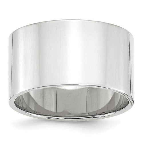 14k White Gold 12mm Lightweight Flat Wedding Band Size 12