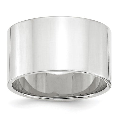 14k White Gold 12mm Lightweight Flat Wedding Band Size 9.5