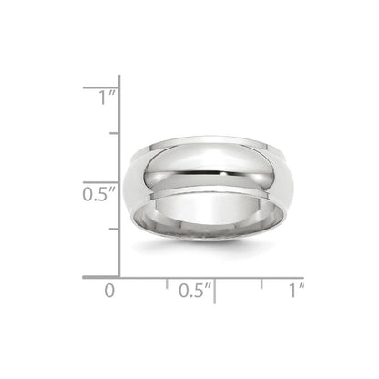14k White Gold 8mm Half Round with Edge Wedding Band Size 13.5