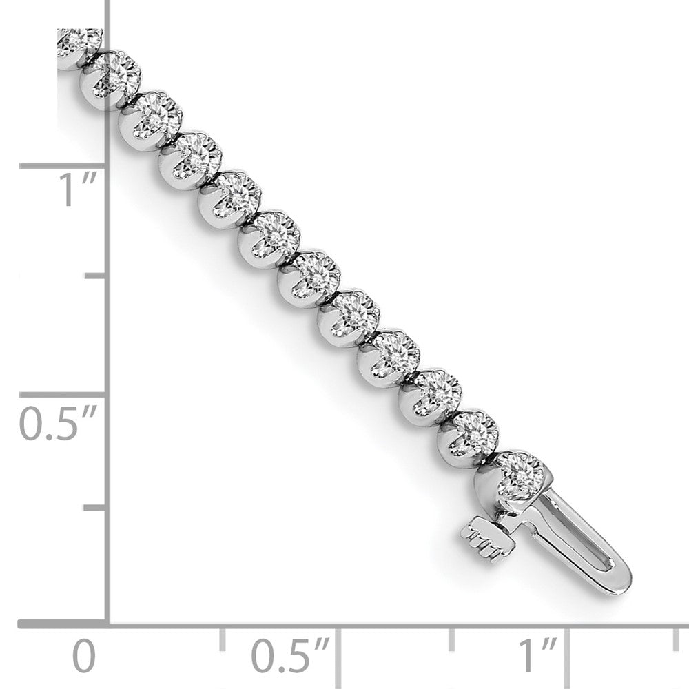 14k White Gold Complete 1 carat Round AAA Diamond 4-prong 7 inch Tennis Bracelet - View 4