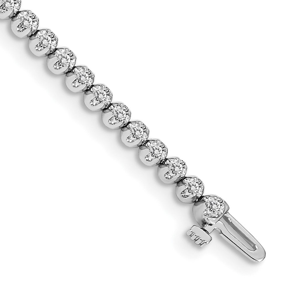14k White Gold Complete 1 carat Round AAA Diamond 4-prong 7 inch Tennis Bracelet - View 1