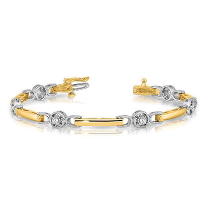 14k Two-tone Complete 1/2 carat Round AA Diamond Bar 7 inch Tennis Bracelet - View 3