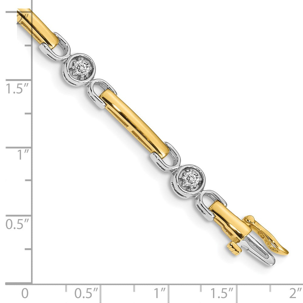14k Two-tone Complete 1/2 carat Round A Diamond Bar 7 inch Tennis Bracelet - View 4