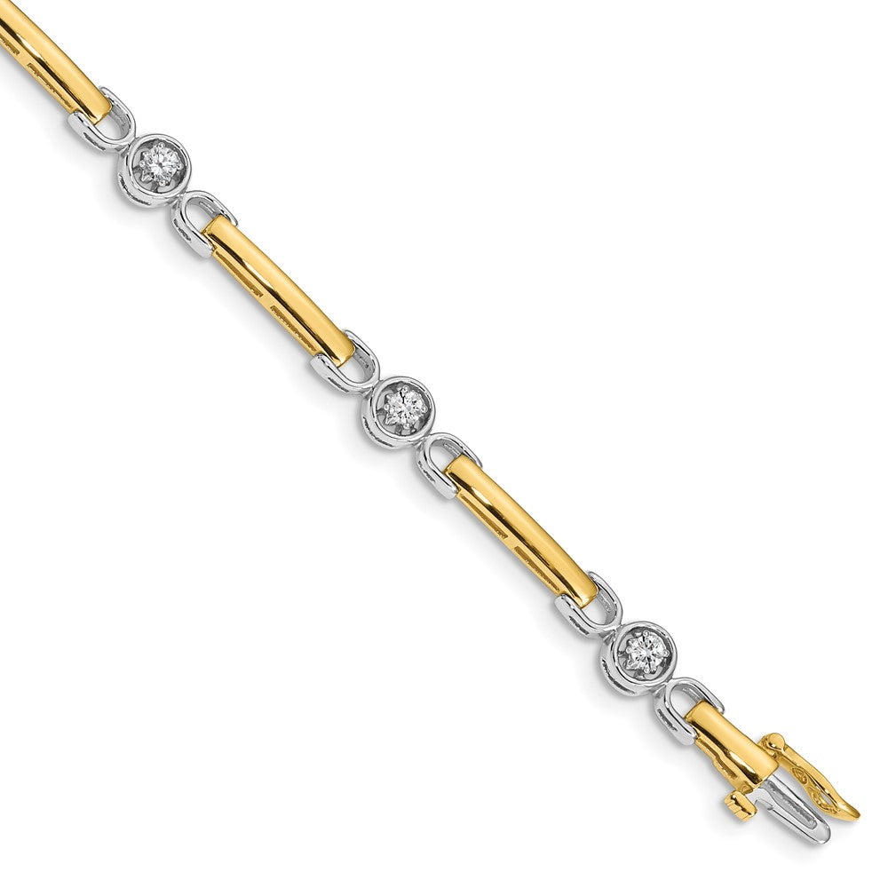14k Two-tone Complete 1/2 carat Round A Diamond Bar 7 inch Tennis Bracelet