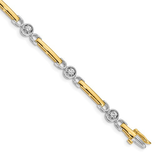 14k Two-tone Complete 1/2 carat Round AAA Diamond Bar 7 inch Tennis Bracelet