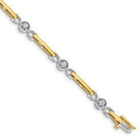 14k Two-tone Complete 1/2 carat Round AAA Diamond Bar 7 inch Tennis Bracelet