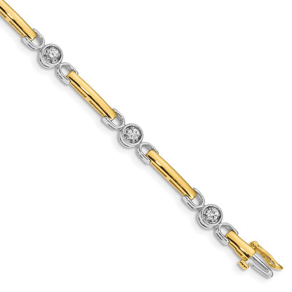 14k Two-tone Complete 1/2 carat Round VS Diamond Bar 7 inch Tennis Bracelet - View 1