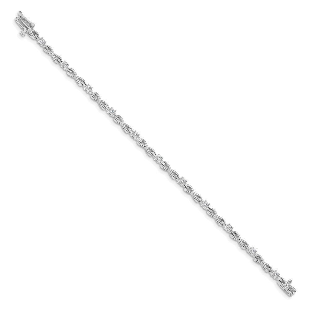 14k White Gold Round Diamond 4-Prong X-Design Tennis Bracelet, 7 Inch - Image 2