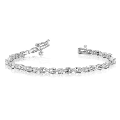 14k White Gold Complete 1/2 carat Round VS Diamond 4-prong X-design 7 inch Tennis Bracelet - View 3