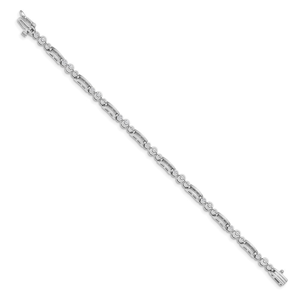 14k White Gold Bezel-Set Round Diamond Paperclip Link Tennis Bracelet, 7 Inch - Image 2