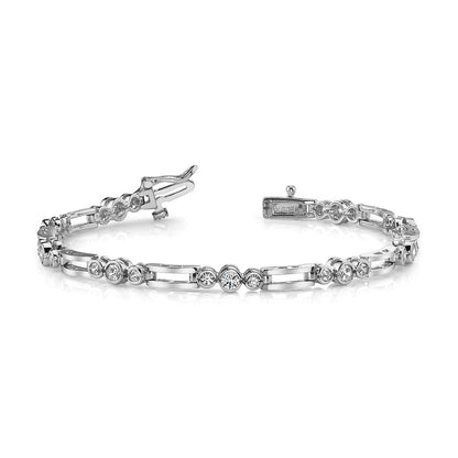 14k White Gold Bezel-Set Round Diamond Paperclip Link Tennis Bracelet, 7 Inch - Image 3