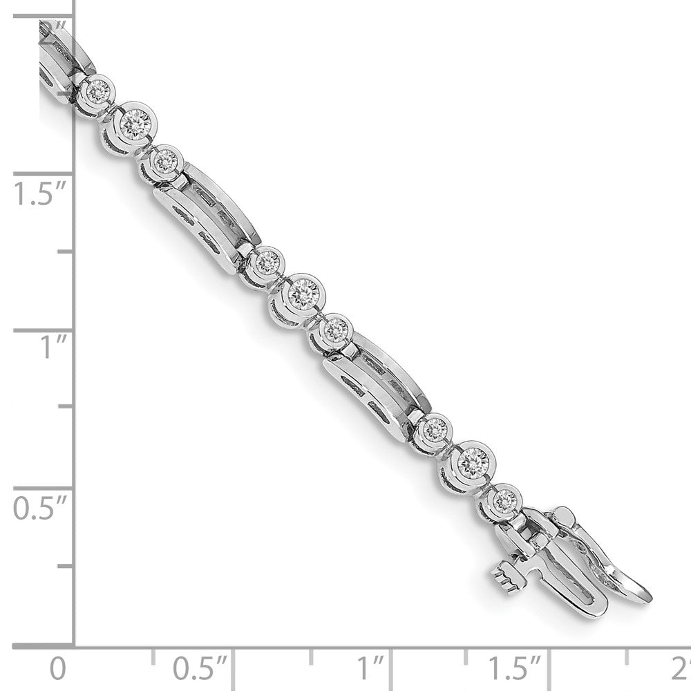 14k White Gold Bezel-Set Round Diamond Paperclip Link Tennis Bracelet, 7 Inch - Image 4