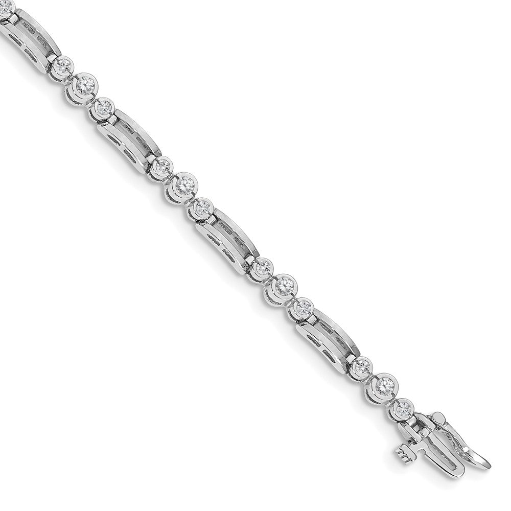 14k White Gold Bezel-Set Round Diamond Paperclip Link Tennis Bracelet, 7 Inch - Image 1