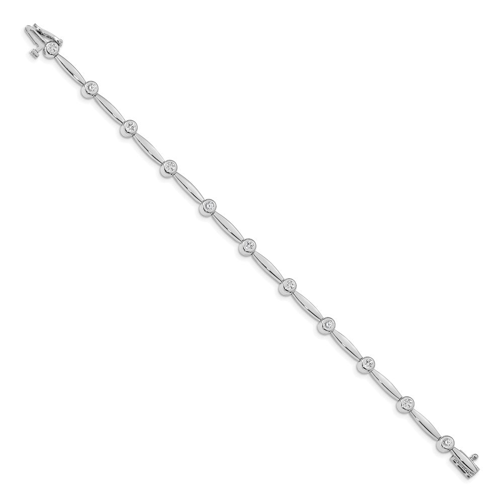 14k White Gold Bezel-Set Round Diamond Curved Bar Link Bracelet, 7 Inch - Image 2