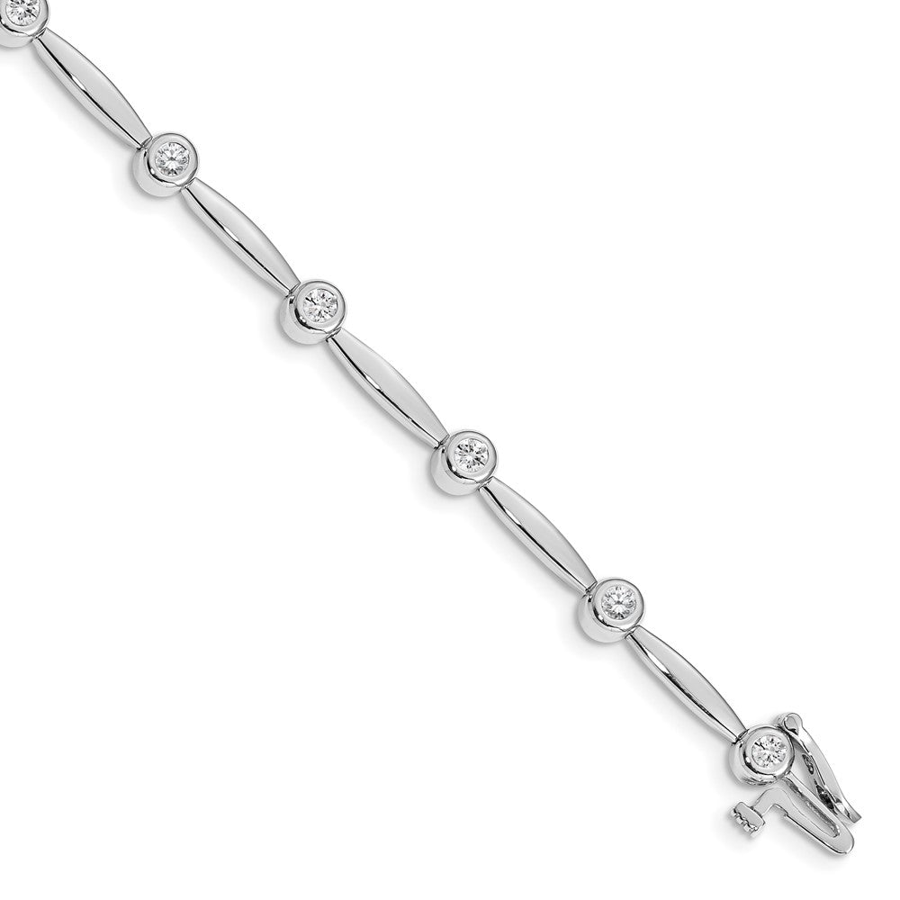 14k White Gold Complete 1/2 carat Round AA Diamond Bezel Curved Bar Link 7 inch Bracelet
