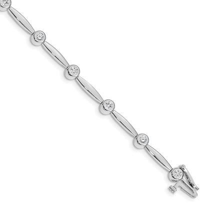 14k White Gold Bezel-Set Round Diamond Curved Bar Link Bracelet, 7 Inch - Image 1
