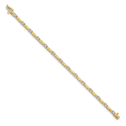 14k Two-tone Complete 1 carat Round A Diamond Curved Bar Link 7 inch Tennis Bracelet - View 2