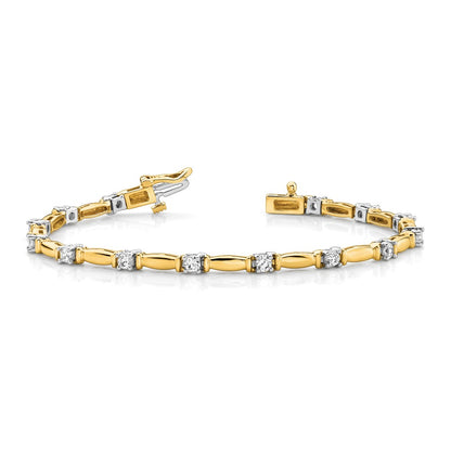 14k Two-tone Complete 1 carat Round A Diamond Curved Bar Link 7 inch Tennis Bracelet - View 3