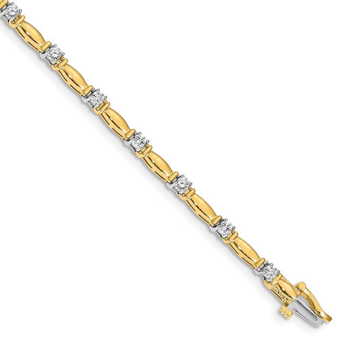 14k Two-tone Complete 1 carat Round A Diamond Curved Bar Link 7 inch Tennis Bracelet