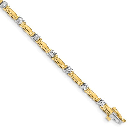 14k Two-tone Complete 1 carat Round A Diamond Curved Bar Link 7 inch Tennis Bracelet