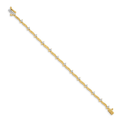 14k Complete 1 carat  Round A Diamond 2-prong Wavy Bar Link 7 inch Tennis Bracelet - View 2