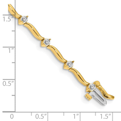 14k Complete 1 carat  Round A Diamond 2-prong Wavy Bar Link 7 inch Tennis Bracelet - View 4