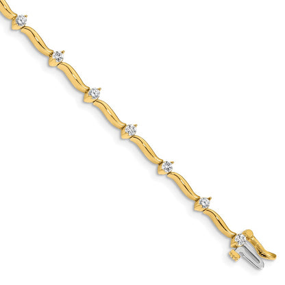 14k Complete 1 carat  Round A Diamond 2-prong Wavy Bar Link 7 inch Tennis Bracelet - View 1