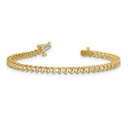 14k Complete 7/8 carat Round A Diamond 2-prong S-link 7 inch Tennis Bracelet - View 3