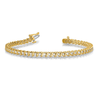 14k Complete 7/8 carat Round A Diamond 2-prong S-link 7 inch Tennis Bracelet - View 4