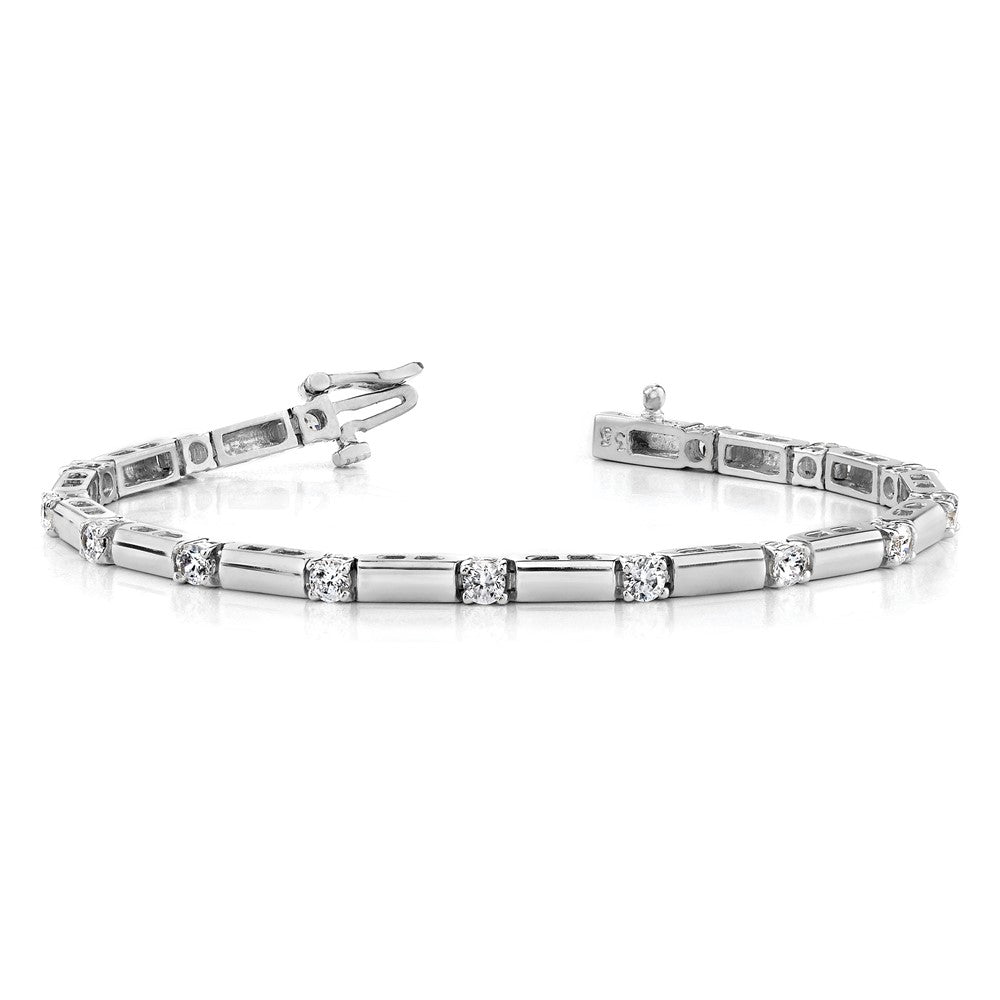 14k White Gold Complete 1 carat Round A Diamond Bar Link 7 inch Tennis Bracelet - View 3