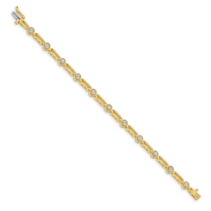14k Yellow Gold Round Diamond Bar Link Tennis Bracelet, 7 Inch - Image 2