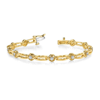 14k Yellow Gold Round Diamond Bar Link Tennis Bracelet, 7 Inch - Image 3