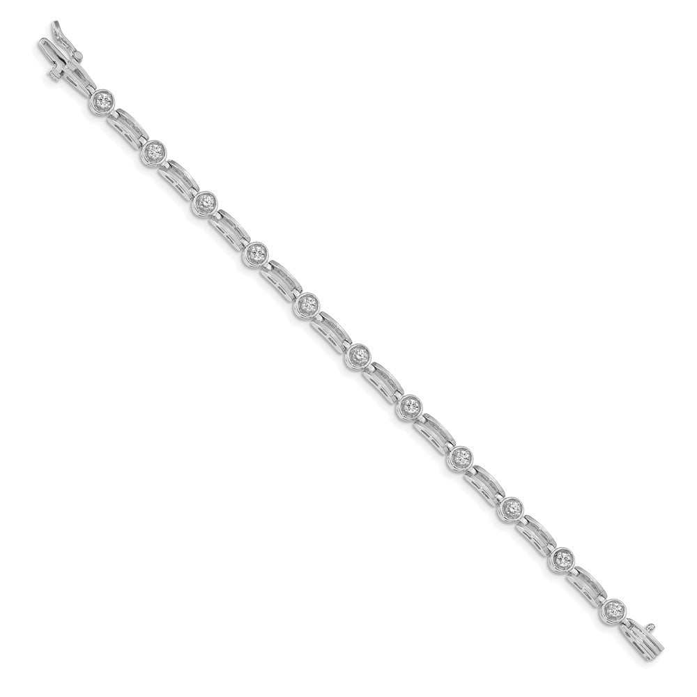 14k White Gold Complete 3/4 carat Round AAA Diamond 4-prong Bar Link 7 inch Tennis Bracelet - View 2