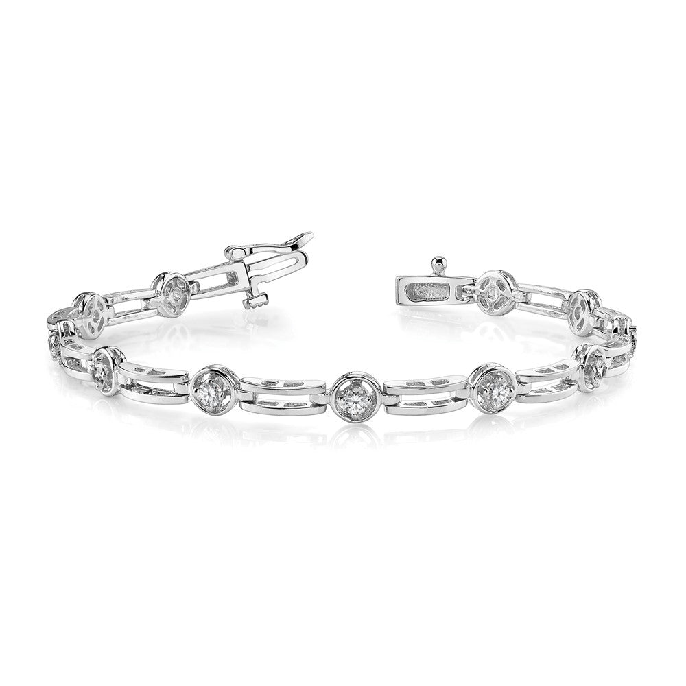 14k White Gold Complete 3/4 carat Round AAA Diamond 4-prong Bar Link 7 inch Tennis Bracelet - View 3
