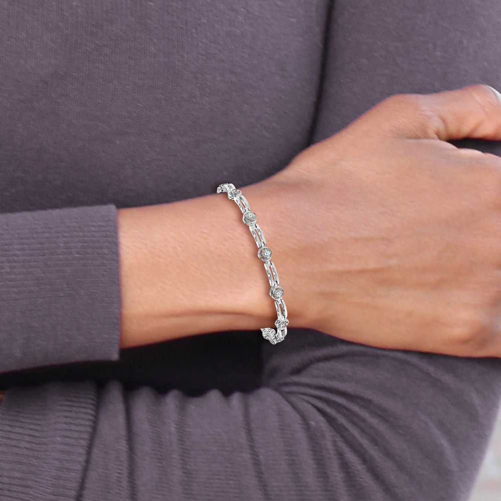 14k White Gold 3/4 Carat Round Diamond Bar Link Tennis Bracelet - Image 5