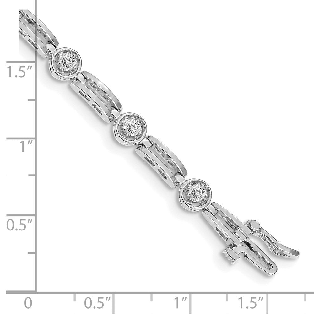14k White Gold 3/4 Carat Round Diamond Bar Link Tennis Bracelet - Image 4