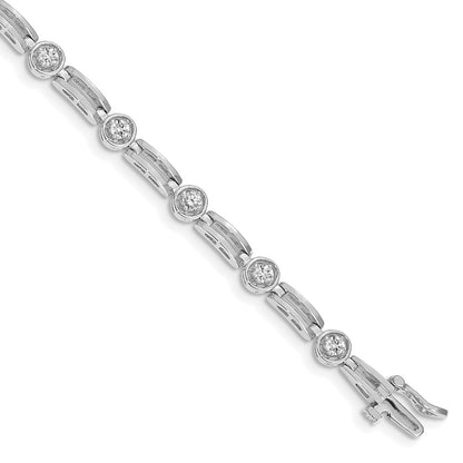 14k White Gold 3/4 Carat Round Diamond Bar Link Tennis Bracelet - Image 1