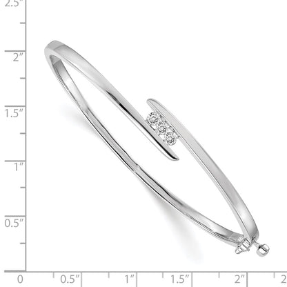14k White Gold Complete 3-Stone 1/3 carat AAA Diamond Hinged Oval Bangle Bracelet - View 2