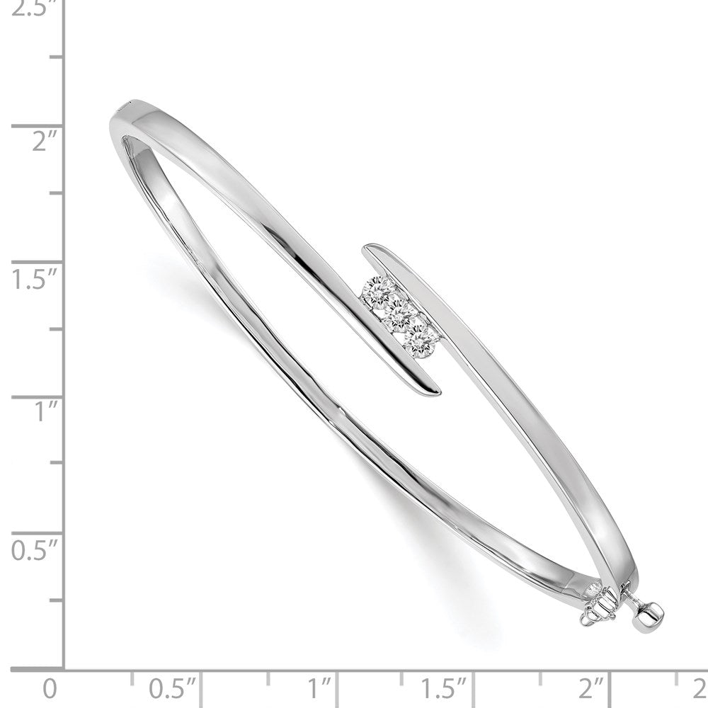 14k White Gold 3-Stone Diamond Hinged Oval Bangle Bracelet - Image 2