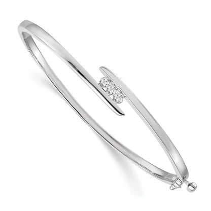 14k White Gold Complete 3-Stone 1/3 carat AAA Diamond Hinged Oval Bangle Bracelet - View 1