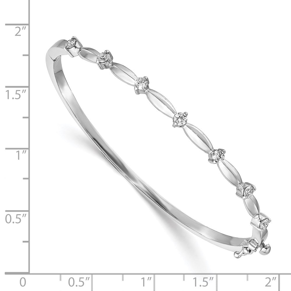 14k White Gold Diamond Hinged Oval Bangle Bracelet - Image 2