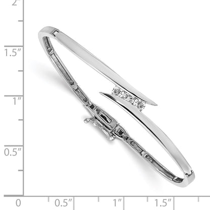 14k White Gold Three-Stone Diamond Hinged Bangle - Image 2