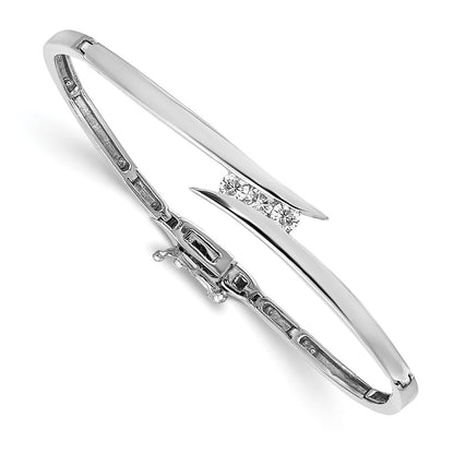 14k White Gold Three-Stone Diamond Hinged Bangle - Image 1