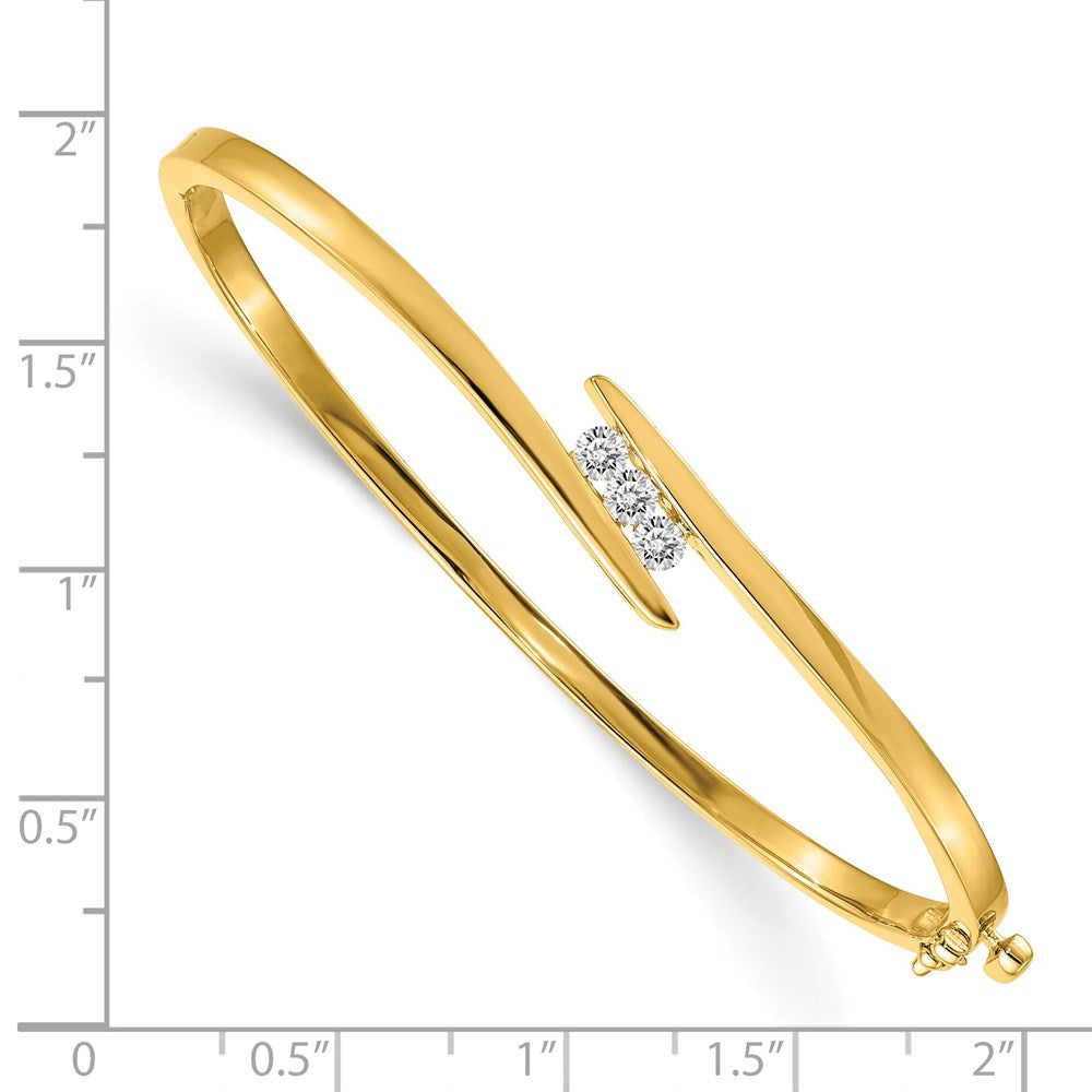 14k Gold Three-Stone Oval Bangle Bracelet with Diamond Accents - Image 2